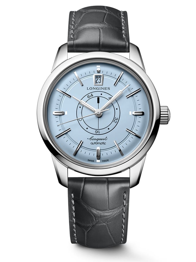 Conquest Heritage Central Power Reserve 2026: Frontansicht Uhr mit Lederband