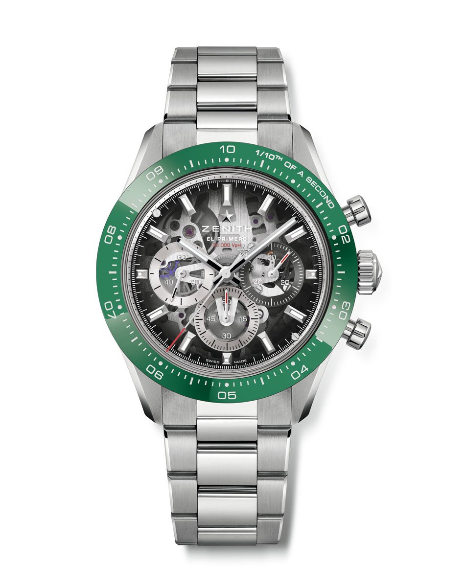 Zenith: Chronomaster Sport Skeleton mit grüner Lünette und Stahlband