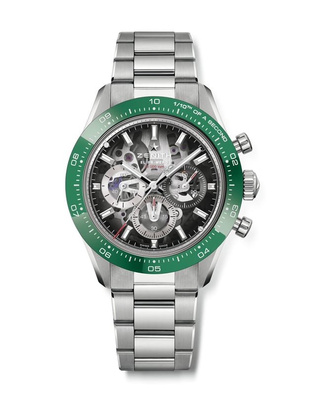Zenith: Chronomaster Sport Skeleton mit grüner Lünette und Stahlband