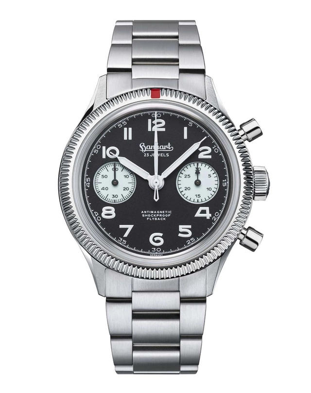 Hanhart: 417 ES Flyback 39 Reverse Panda mit Stahlband