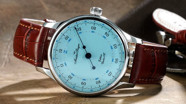 Meistersinger Edition Unitas 1Z (ED-Unitas-08E), Uhr liegend mit blauem Zifferblatt