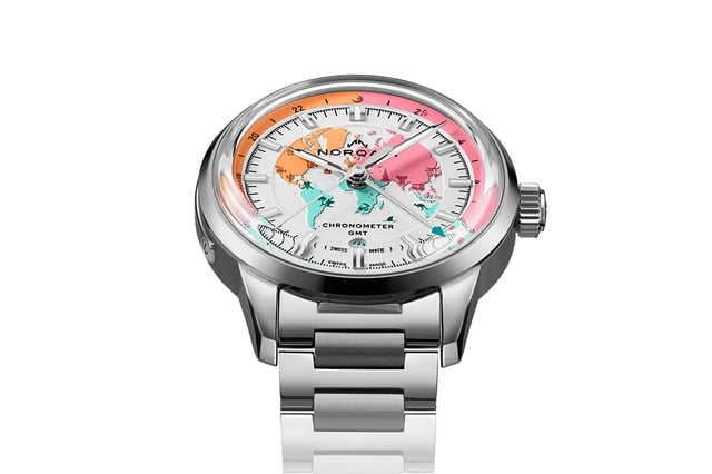 Norqain Freedom GMT Enjoy Life „Holiday“ Limited Edition, Edelstahlgehäuse mit buntem Zifferblatt