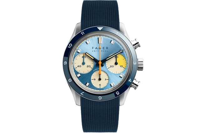 Farer – Volante, Edelstahlchronograph mit hellblauem Zifferblatt und Handaufzugskaliber
