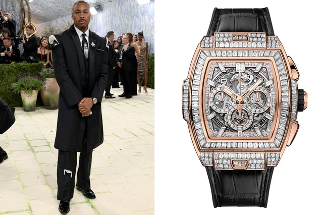 Justin Jefferson – Hublot Spirit of Big Bang High Jewelry King Gold 42 mm, besetzte Luxusuhr auf der Met Gala