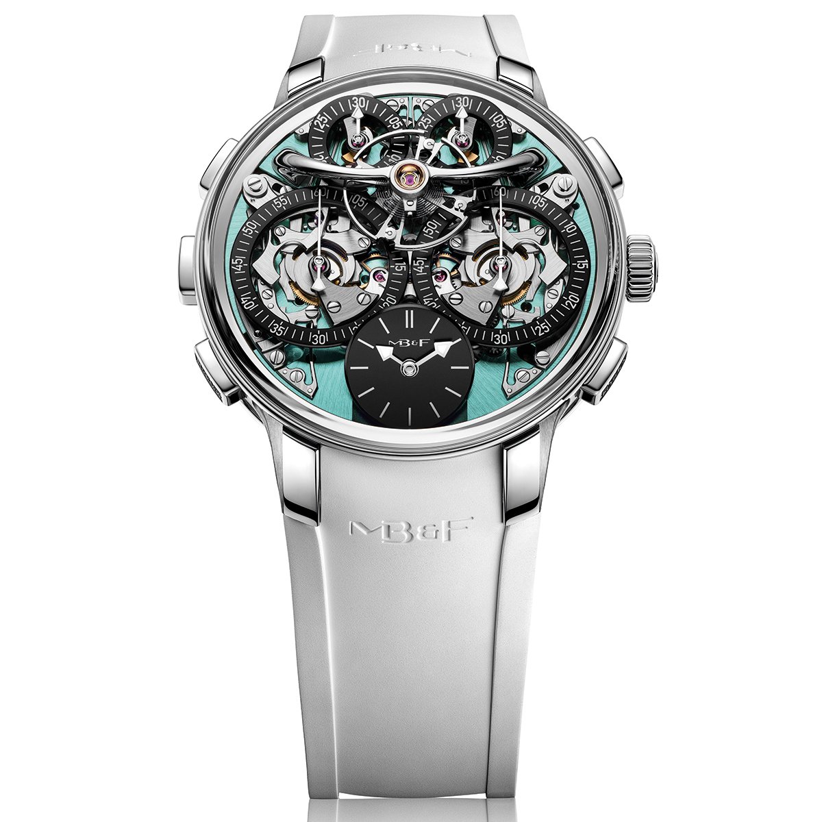 MB&F Legacy Machine Sequential Flyback Evo Titan-Edition mit Aquamarin-Zifferblatt