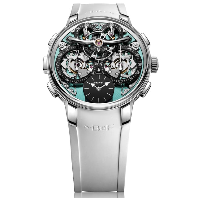 MB&F Legacy Machine Sequential Flyback Evo Titan-Edition mit Aquamarin-Zifferblatt