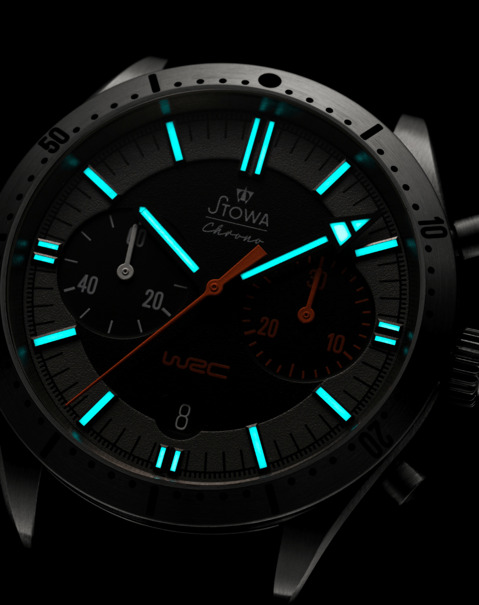 Stowa – Chrono WRC Stage 1, Automatikchronograph aus Edelstahl mit schwarzem Zifferblatt