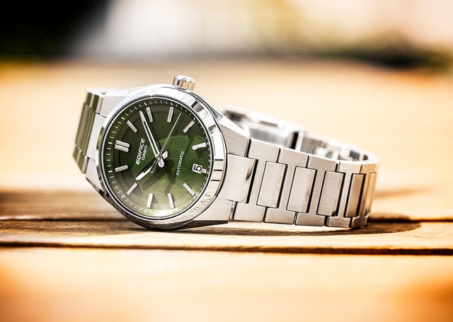 Casio Edifice EFK-100D-2A, mechanische Edelstahluhr mit grünem Zifferblatt
