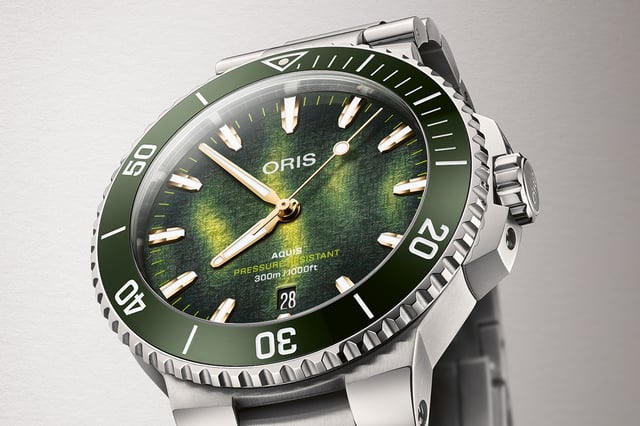 Oris Kelp Forest Limited Edition, Close-up grünes Zifferblatt