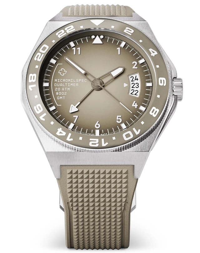 Micromilspec – Dualtimer, Toolwatch aus Edelstahl mit Automatikkaliber und Kautschukband