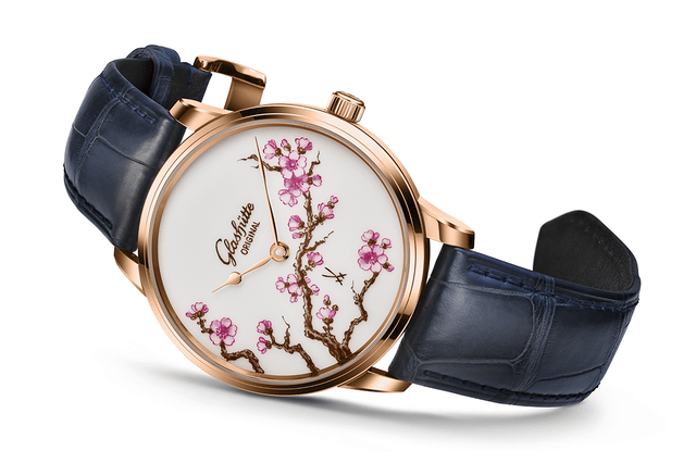 Glashuette Original Senator Meissen „Cherry Blossom“, Zifferblatt mit Porzellan