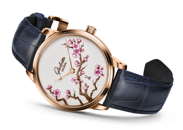 Glashuette Original Senator Meissen „Cherry Blossom“, Zifferblatt mit Porzellan