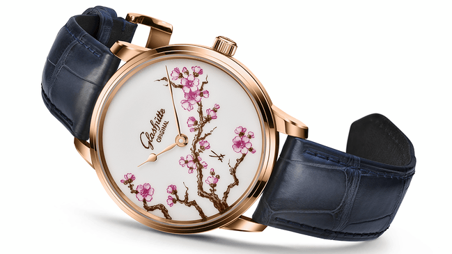Glashuette Original Senator Meissen „Cherry Blossom“, Zifferblatt mit Porzellan