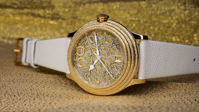 Alexander Shorokhoff Frozy Winter, Uhr mit goldfarbenem Gehäuse