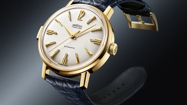 Angelus – Tinkler 1958, historisch inspirierte Spezialuhr mit Automatikwerk und hellem Zifferblatt