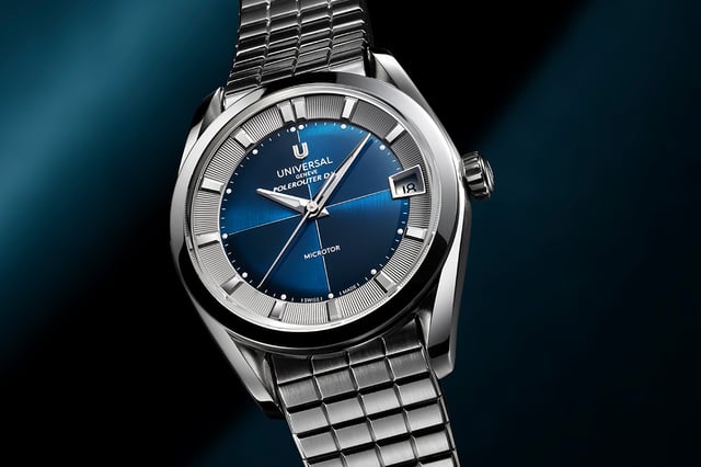 Universal Genève Polerouter, Stahluhr mit blauem Zifferblatt