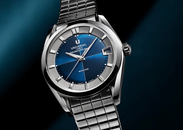 Universal Genève Polerouter, Stahluhr mit blauem Zifferblatt