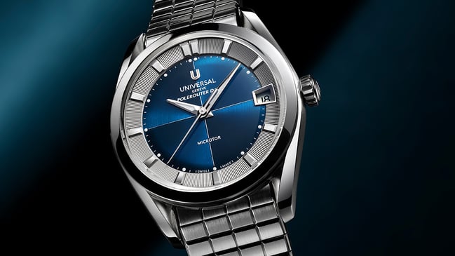 Universal Genève Polerouter, Stahluhr mit blauem Zifferblatt