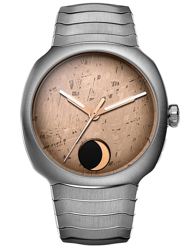 H. Moser & Cie Streamliner Perpetual Moon Concept Meteorite, Uhr aus Edelstahl mit Manufakturkaliber und Meteorit-Zifferblatt