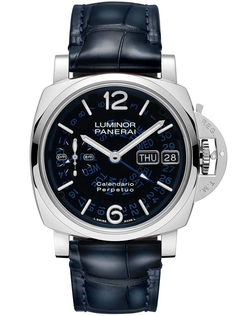 Panerai Luminor Perpetual Calendar GMT Platinumtech PAM01575, Ewiger Kalender mit transparentem Zifferblatt aus Platin