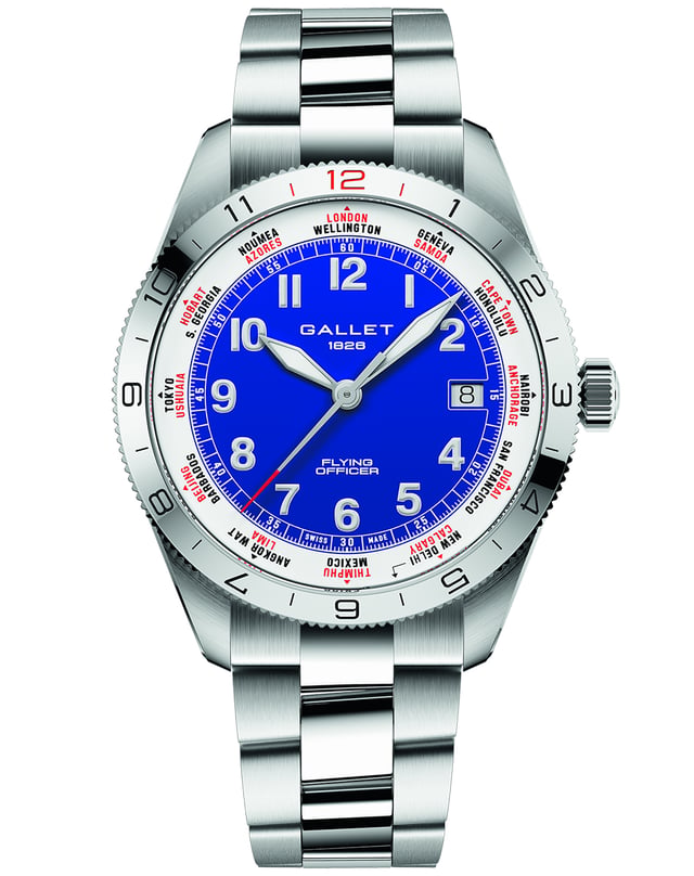 Gallet Flying Officer, Reiseuhr aus Edelstahl mit Automatikkaliber