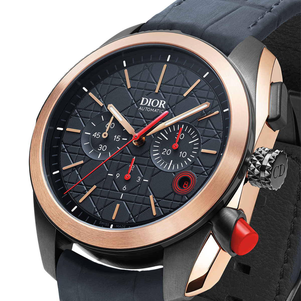 Dior Chiffre Rouge Chronograph in ultramattem Blau 41 mm, aus Stahl in ultramattem Grau, Stoßschutz aus Roségold, Referenz: CD08462X1826_0000