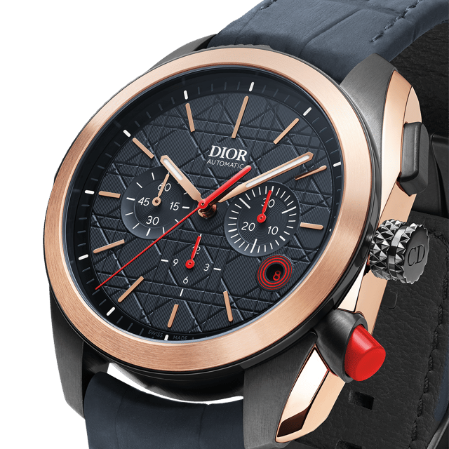 Dior Chiffre Rouge Chronograph in ultramattem Blau 41 mm, aus Stahl in ultramattem Grau, Stoßschutz aus Roségold, Referenz: CD08462X1826_0000