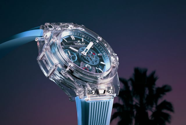 nahaufnahme, seite der Hublot Big Bang Sapphire Sky Blue 