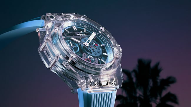 nahaufnahme, seite der Hublot Big Bang Sapphire Sky Blue 