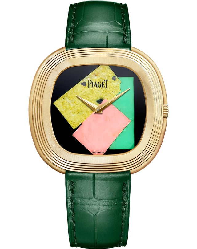 Piaget Andy Warhol „Collage“ Limited Edition, Golduhr von Piaget mit Steinzifferblatt und Lederband