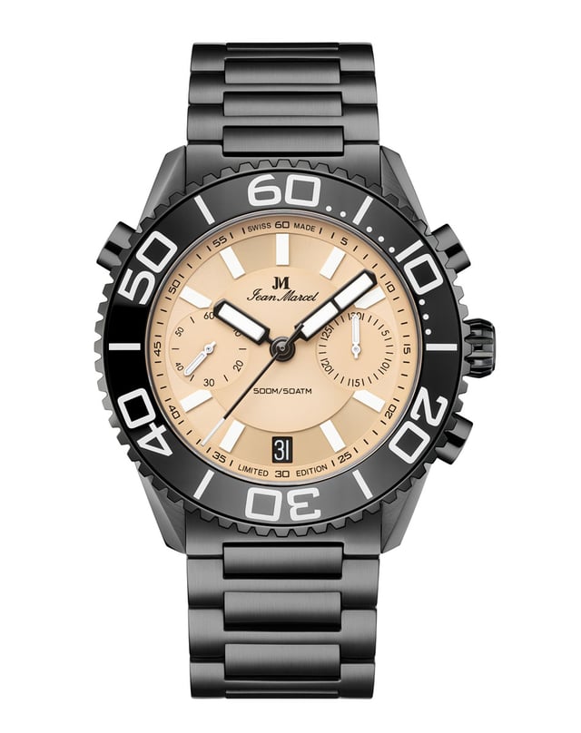 Jean Marcel: Maris Ti500 Desert Beach in DLC-beschichtetem Titan mit DLC-beschichtetem Titanband