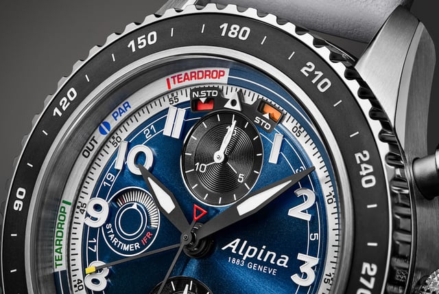 Detail, zifferblatt der Watch Angels x Alpina Startimer Pilot Chronograph Automatic IFR