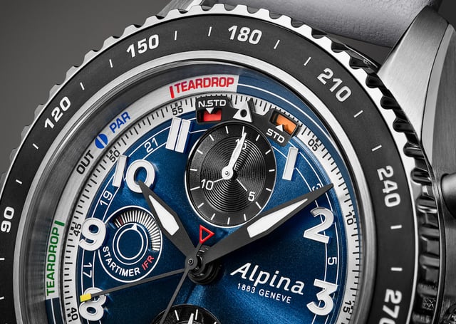 Detail, zifferblatt der Watch Angels x Alpina Startimer Pilot Chronograph Automatic IFR