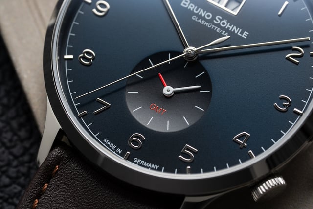 Detail, nahaufnahme, zifferblatt der Bruno Söhnle Brunello GMT