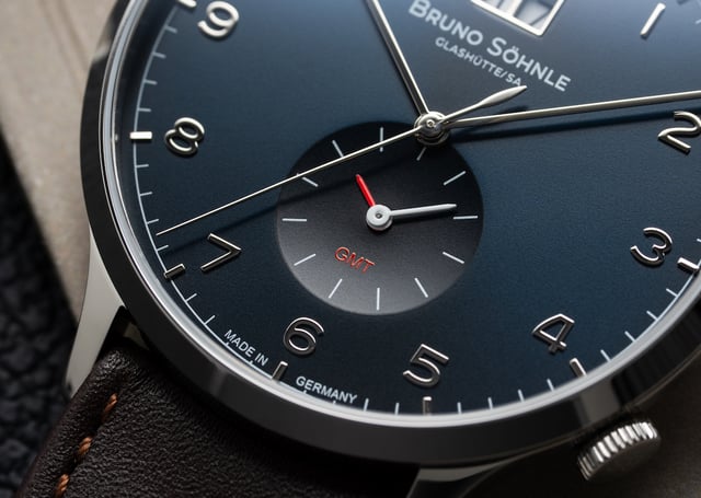 Detail, nahaufnahme, zifferblatt der Bruno Söhnle Brunello GMT