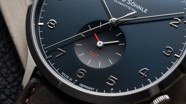 Detail, nahaufnahme, zifferblatt der Bruno Söhnle Brunello GMT