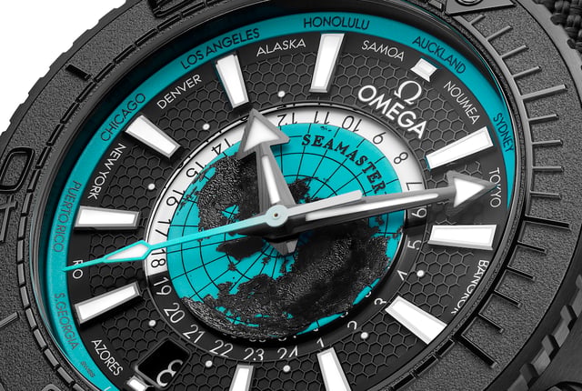 Omega Seamaster Planet Ocean Worldtimer mit Weltkarte