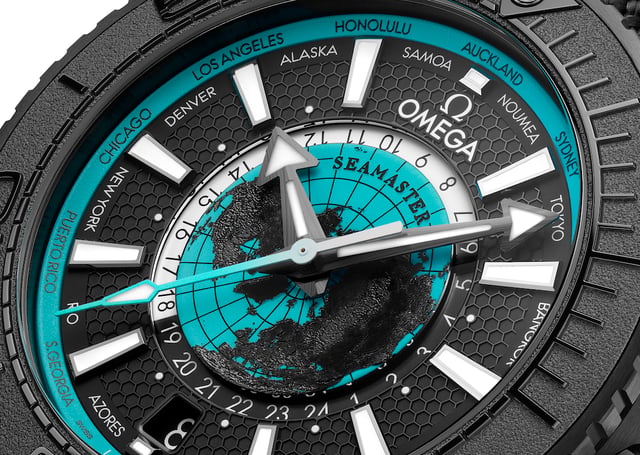 Omega Seamaster Planet Ocean Worldtimer mit Weltkarte
