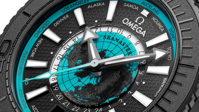 Omega Seamaster Planet Ocean Worldtimer mit Weltkarte