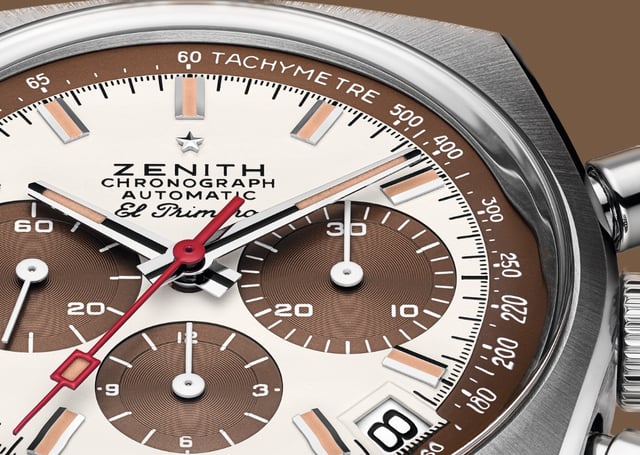 Nahaufnahme, Zifferblatt der Zenith Chronomaster Revival A384 Tropical