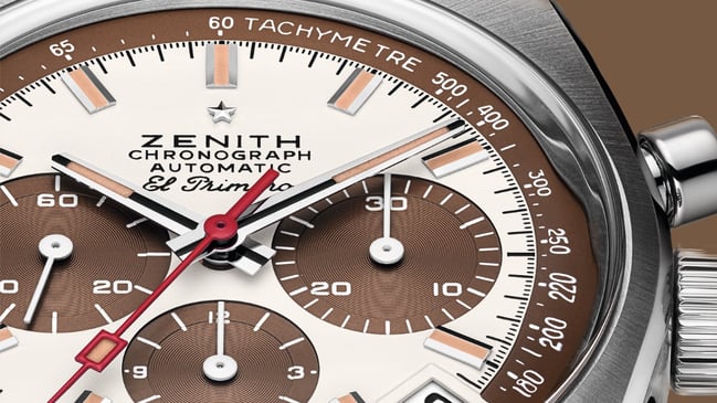 Nahaufnahme, Zifferblatt der Zenith Chronomaster Revival A384 Tropical