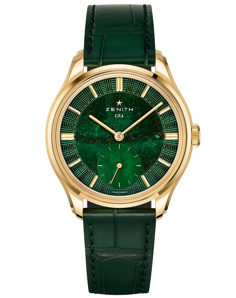 Zenith – G.F.J., Dresswatch aus Gold mit Manufakturkaliber und grünem Steinzifferblatt