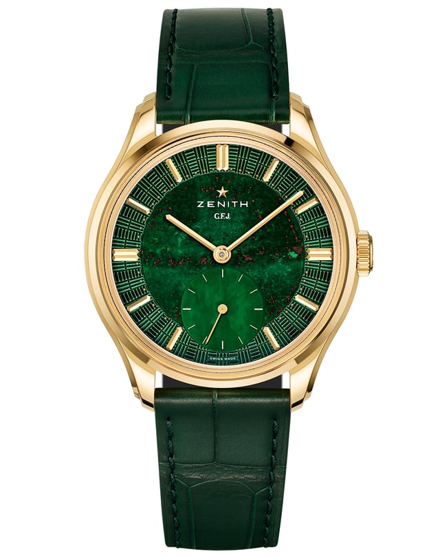 Zenith – G.F.J., Dresswatch aus Gold mit Manufakturkaliber und grünem Steinzifferblatt
