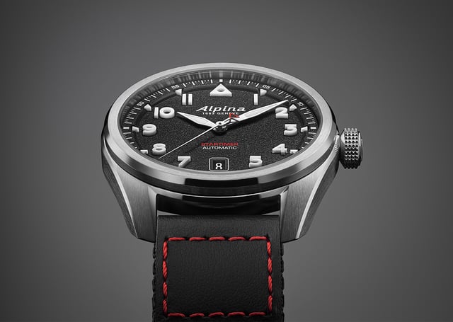 Alpina Startimer Pilot Automatic, Edelstahluhr mit schwarzem Zifferblatt