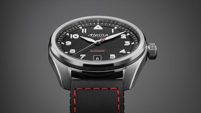 Alpina Startimer Pilot Automatic, Edelstahluhr mit schwarzem Zifferblatt