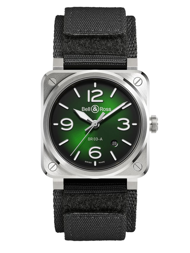 Bell & Ross: BR-03 Green Steel, Frontansicht Uhr 