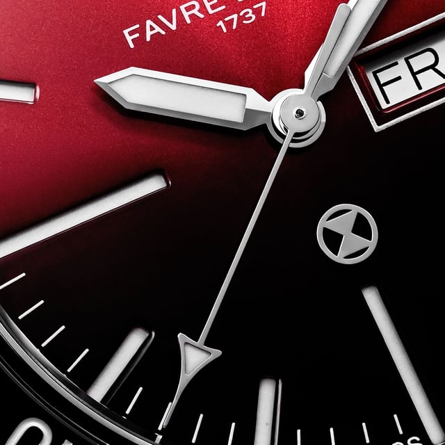 Favre-Leuba-Deep-Raider-Day-Date-Burgundy-Close-up