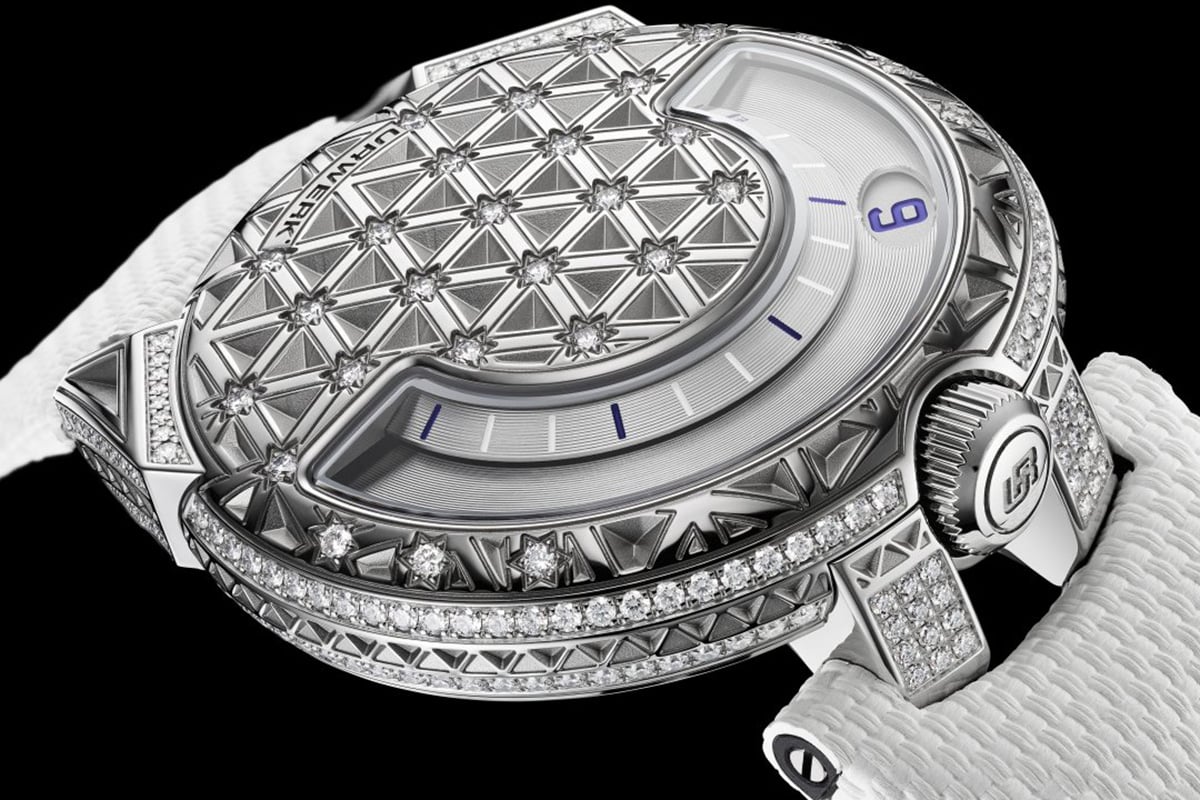 Urwerk UR-101 Diamond Sky: Gehäuseseite mit Diamanten verziert