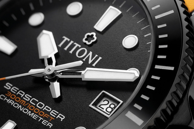 Nahaufnahme, zifferblatt der Titoni Seascoper Limited Edition