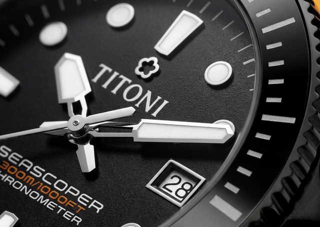 Nahaufnahme, zifferblatt der Titoni Seascoper Limited Edition